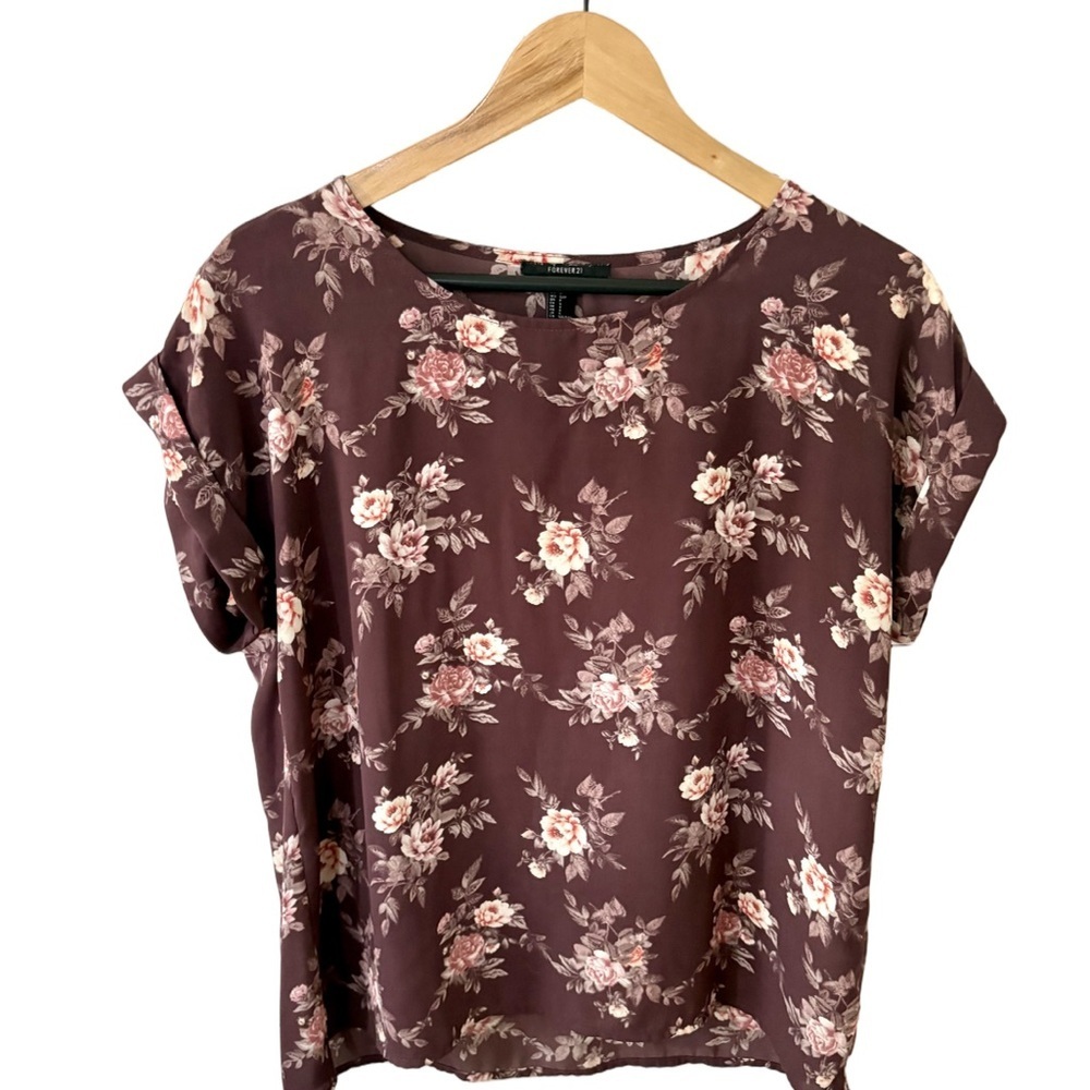 Forever 21 Floral Print Brown Blouse